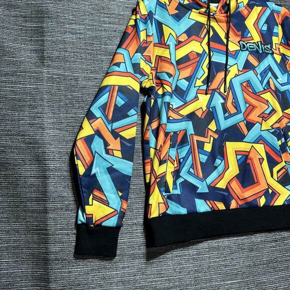 Denis Daily Hoodie Men's Small Blue Abstract Pullover Graffiti Drawstring - Picture 4 of 14